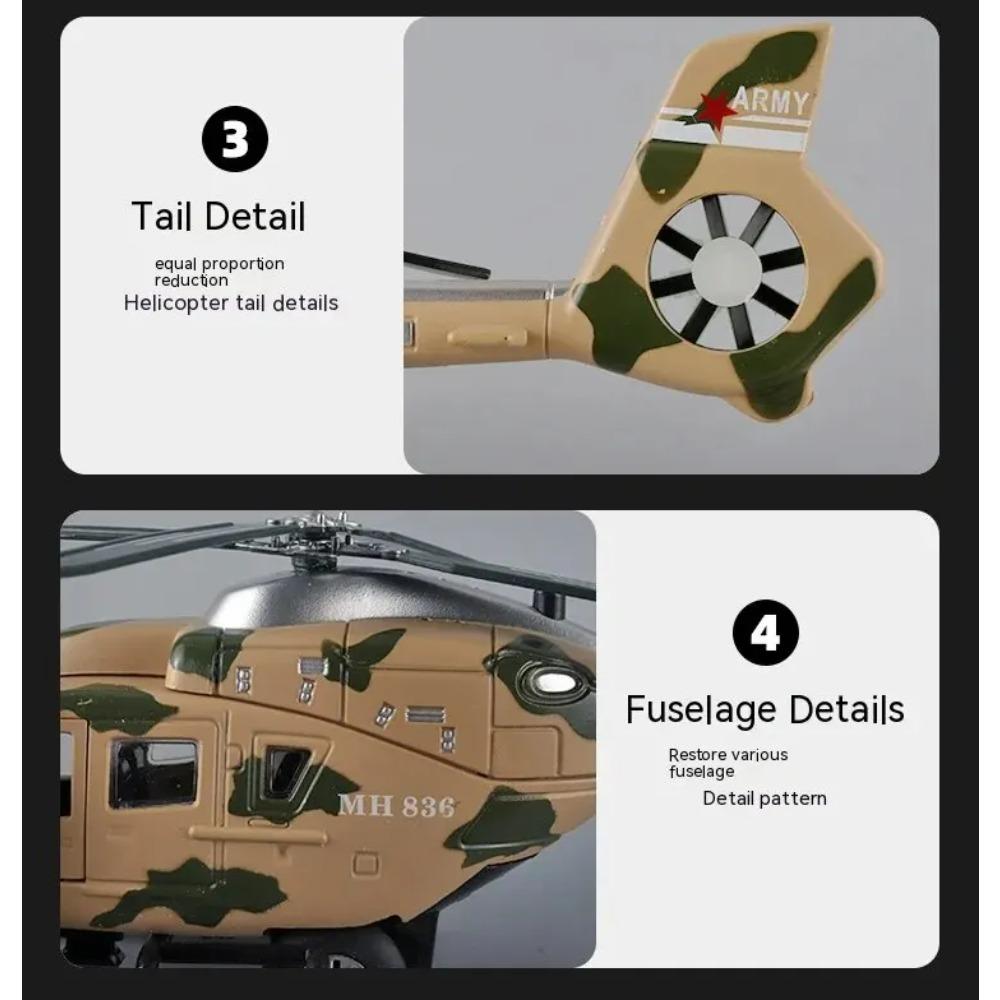 1/64 Scale Military Helicopter Alloy Toy Model with Retroactive Motion, Sound & Light Effects - Ideal for Kids' Play & Collectio