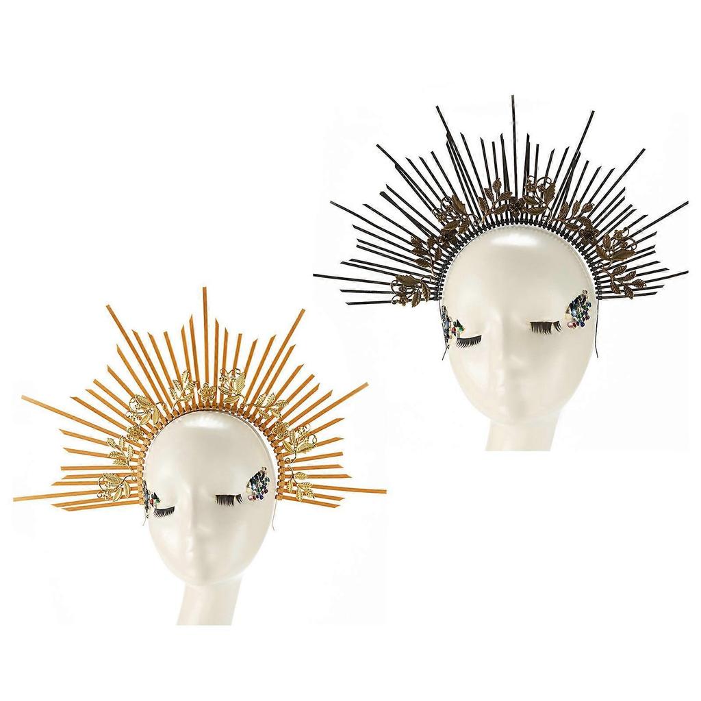 Lolita Dorata Dea Gotica Fascia per Capelli Cerchietto Halo Corona Copricapo Diademi Costume per Festa Cosplay Giallo