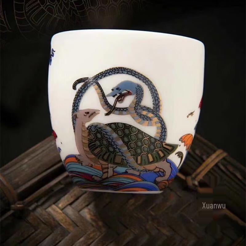 Mutton-fat Jade White Porcelain Master Teacup - Azure Dragon
