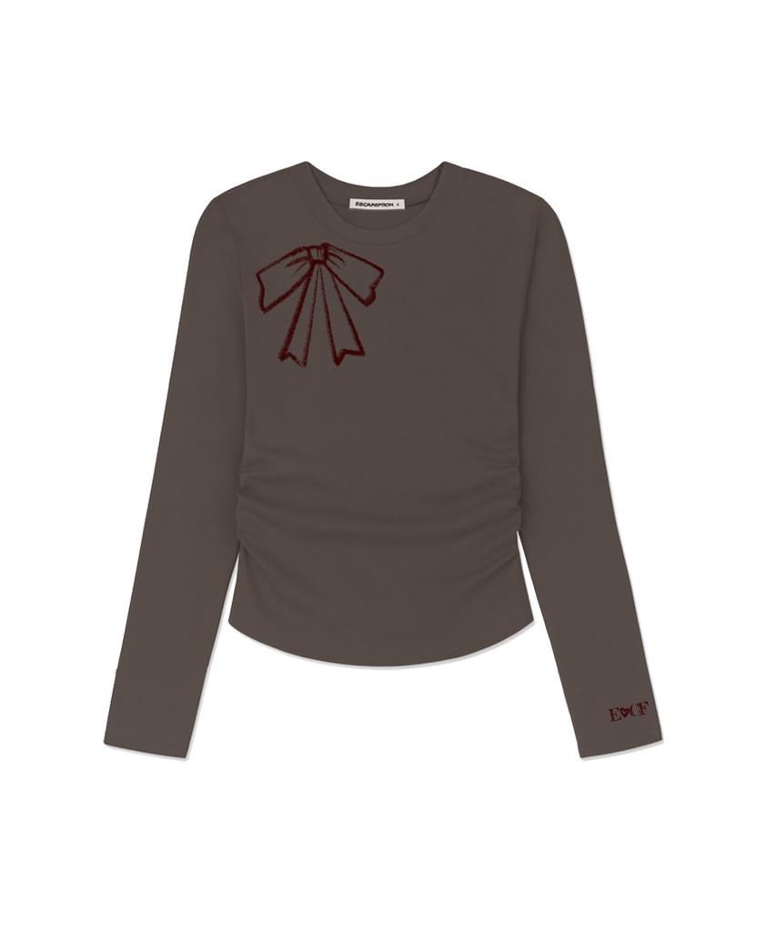 ESCAPEFROM Crayon Ribbon Print Slim Fit Shirred Long Sleeve [4 Colors]