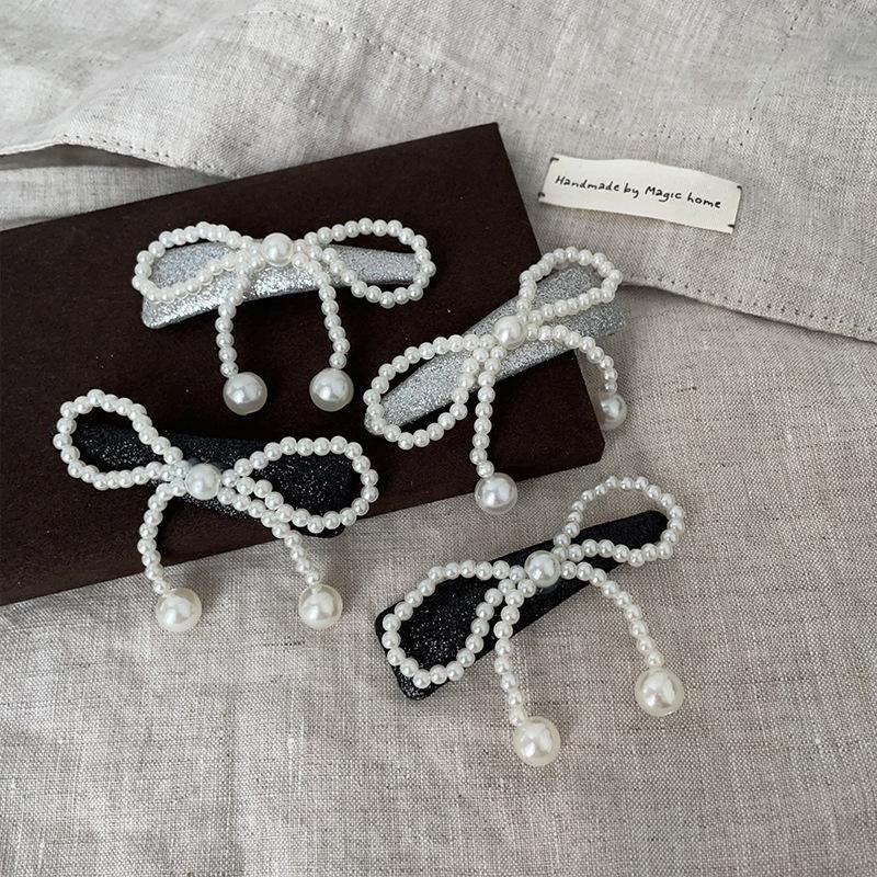 Glitter Pearl Bow Hairpin Niche Personality Versatile Bangs Clip Hair Accessories Headdress Edge Clip