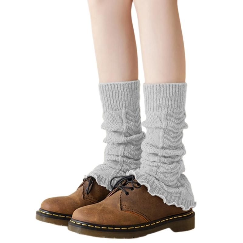 Fashionable Twist Cable Knit Footless Middle Calf Socks Pleated Ruched Ruffled Leg Warmers Boot Toppers Covers for Women