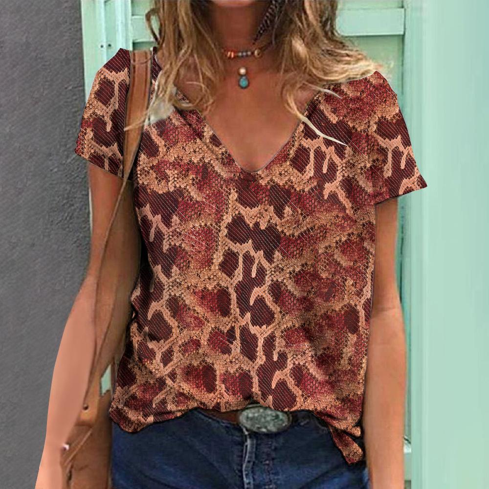 Women's T-shirt Summer V-neck Fashion Short Sleeve Tops Striped Print Women's Clothes Female Oversized Casual Blouse