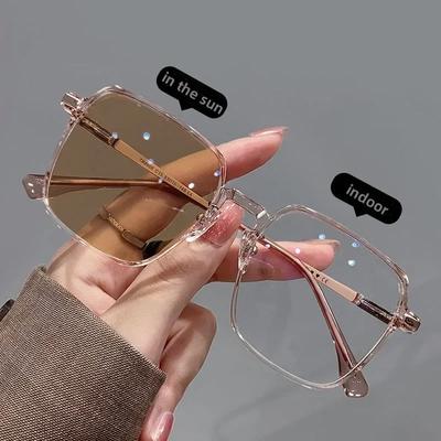 Women's Trendy Photochromic Myopia Glasses Outdoor Color Changing Sunglasses Luxury Square Short-sighted Minus Diopter Eyewear