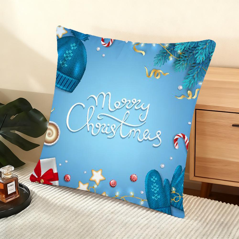 Cute Christmas Elements Cushion Cover Silky Short Plush Home Sofa Cushion Cover - Invisible Zipper Home Decoration