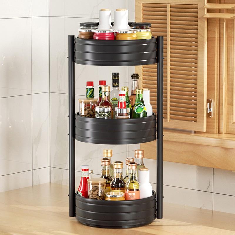 Rotating Corner Spice Rack Kitchen Counter Carbon Steel Multi-Tier Organizer Oil Salt Sauce Vinegar