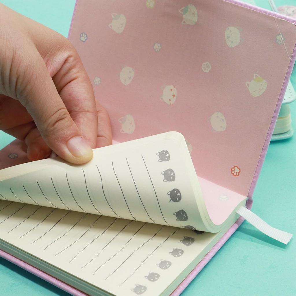Cute Cat Design Notebook Cute Cat PU Leather Magnet Buckle Notebook Student Diary Notebook 64K Cat Cover Writing Utensils Pencil Stationery Girls New