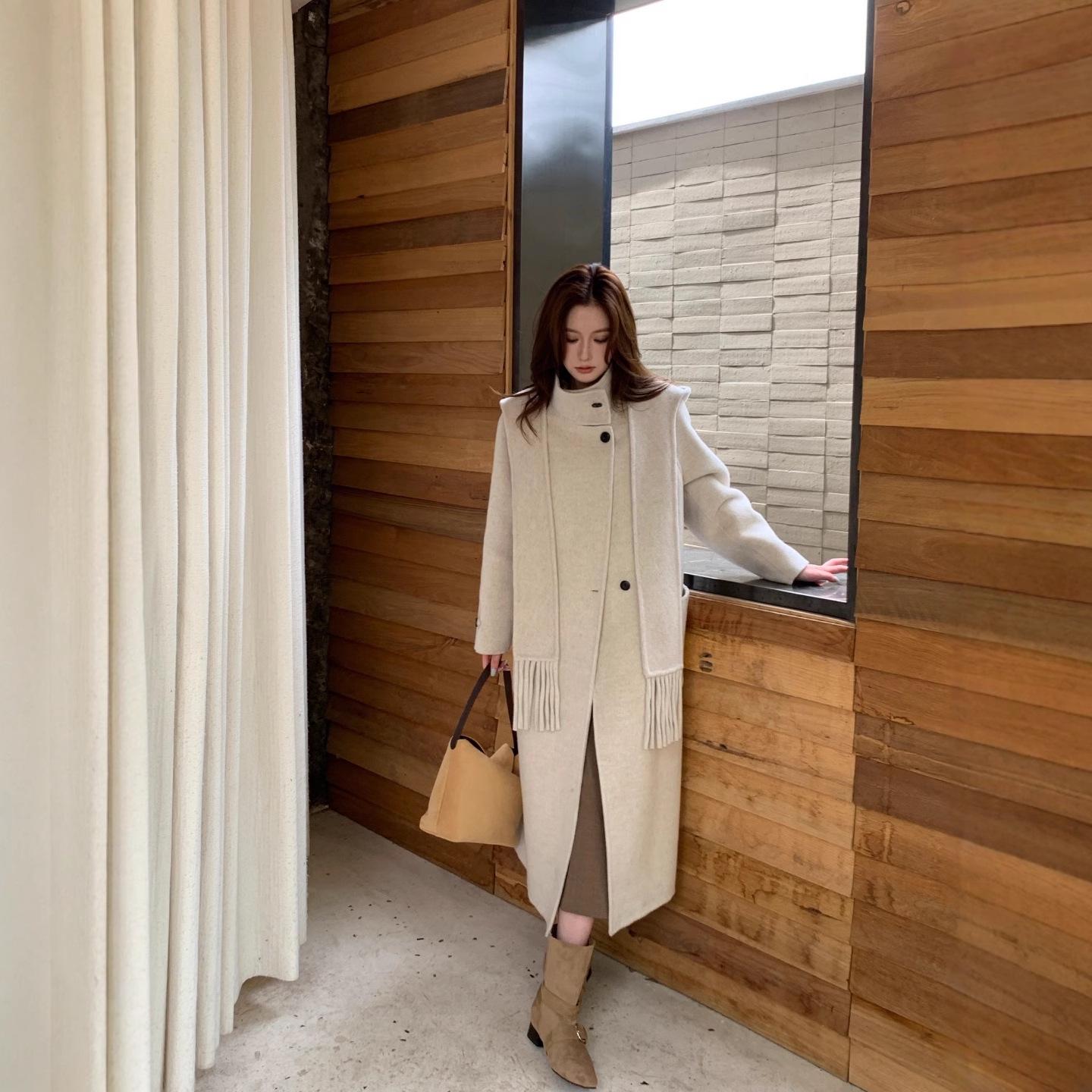 

Luxury Women s Hooded Double-Sided Cashmere Wool Coat - 2025 Autumn/Winter Collection Medium грязно-белый