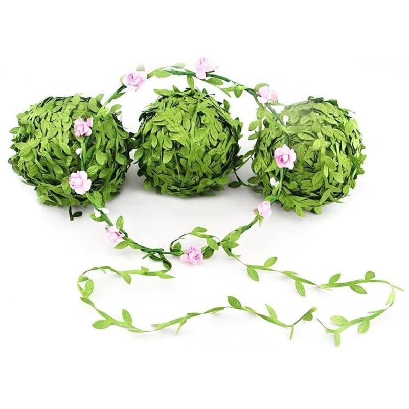 1VOLUME Decorazione corona intrecciata in rattan di seta con foglie verdi fai-da-te, materiale per corona fatta a mano con piante verdi, forniture per tessitura