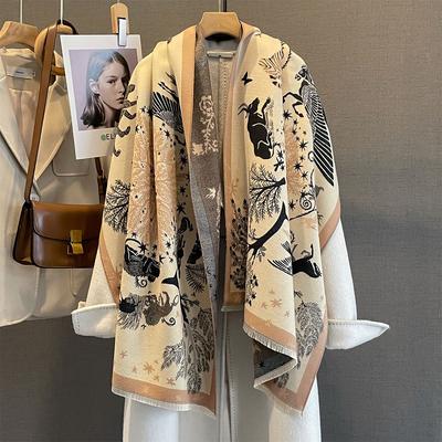 Autumn and Winter Imitation Cashmere Personalized Retro Animal and Plant Printing Scarf Women's Fashionable Warm Scarf Fashionable Outer Shawl