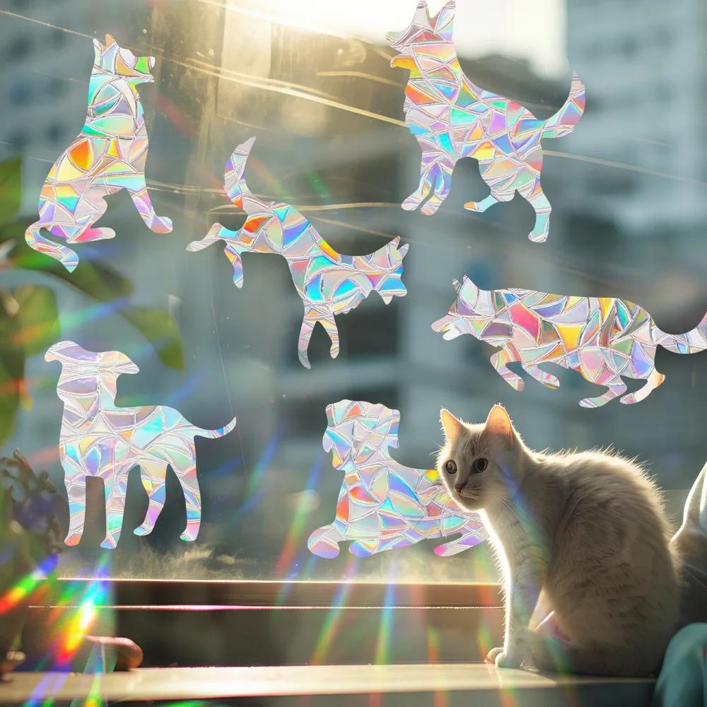 Rainbow Suncatcher Window Stickers PVC Cartoon Cat Dog Butterfly Prism Glass Wall Sticker Home Bedroom Window Decoration