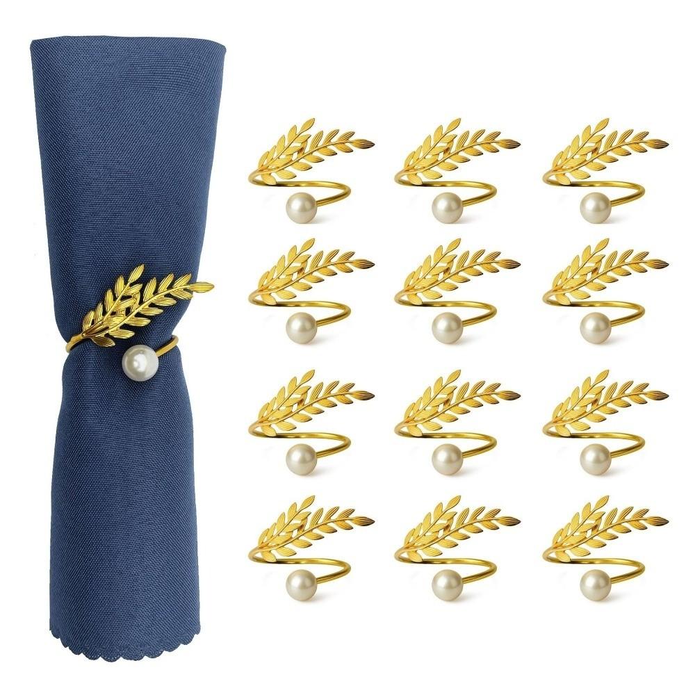 6Pcs Metal Napkin Rings Pearl Wheat Napkin Holder Fashion Napkin Buckle for Wedding Birthday Party