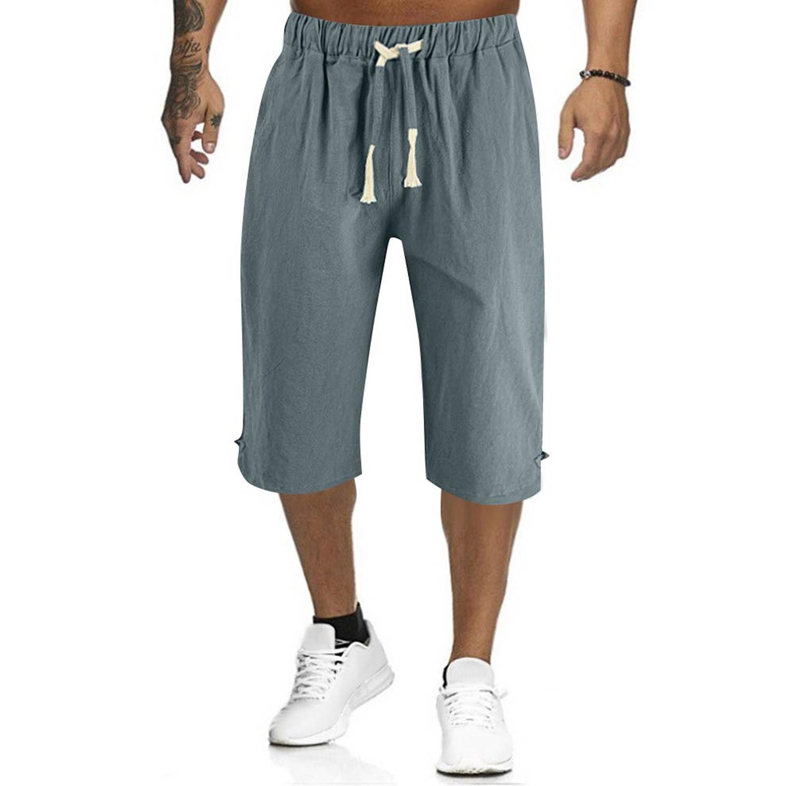 

Мужские льняные шорты, повседневные легкие пляжные повседневные прямые шорты с семью точками, однотонные спортивные брюки с семью точками XL