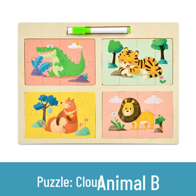 CPCE 4-in-1 Children's Educational Puzzle: Early Learning Cartoon Cognitive Board & Baby Drawing Toy