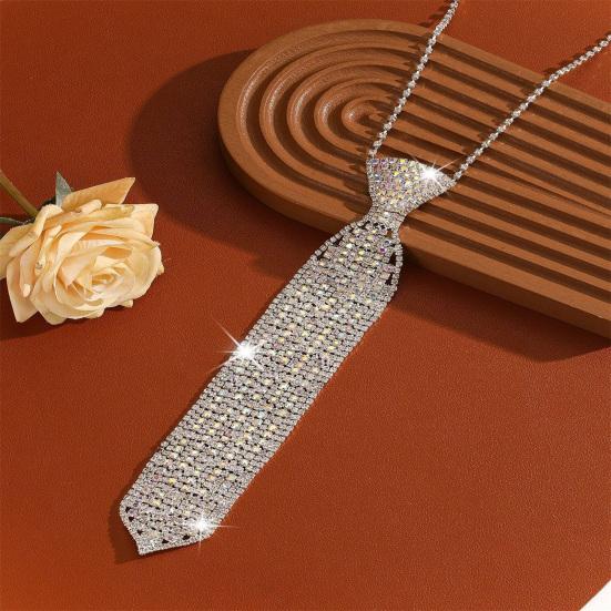 Rhinestone Necktie Necklace Sparkly Long Necklace Shiny Necktie Fashionable Jewelry for Women Men Party Wedding