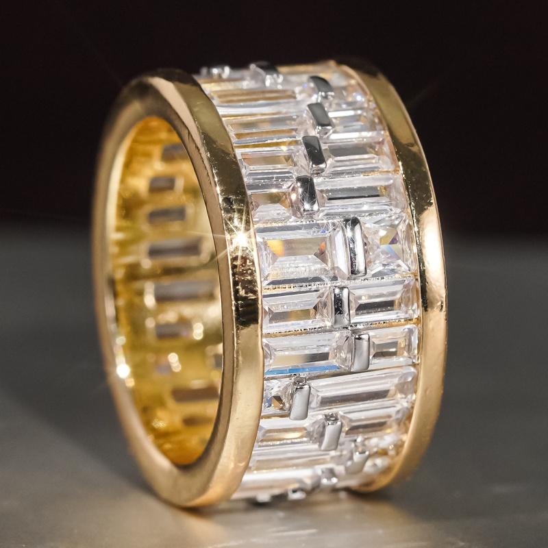 

Huitan Delicate Pattern Rings Gorgeous Bright Two-tone Finger Accessories Modern Stylish Elegant Wedding Party Zircon for Women 6