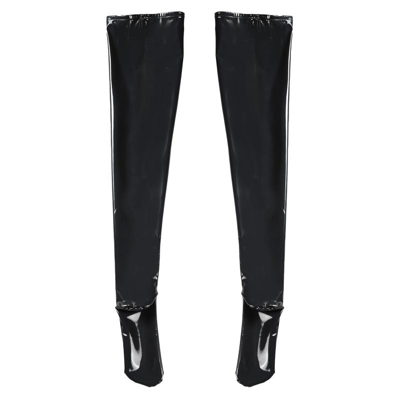 3XL Plus Size Wetlook PVC Leather Thigh High Stockings Gothic Punk Reflective Shiny Pole Dance Night Club Party Lingerie