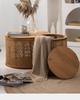 Japanese Round Coffee Table Living Room Rattan Woven Side Table Clamshell Storage Room Desks Multi-functional Home Furniture