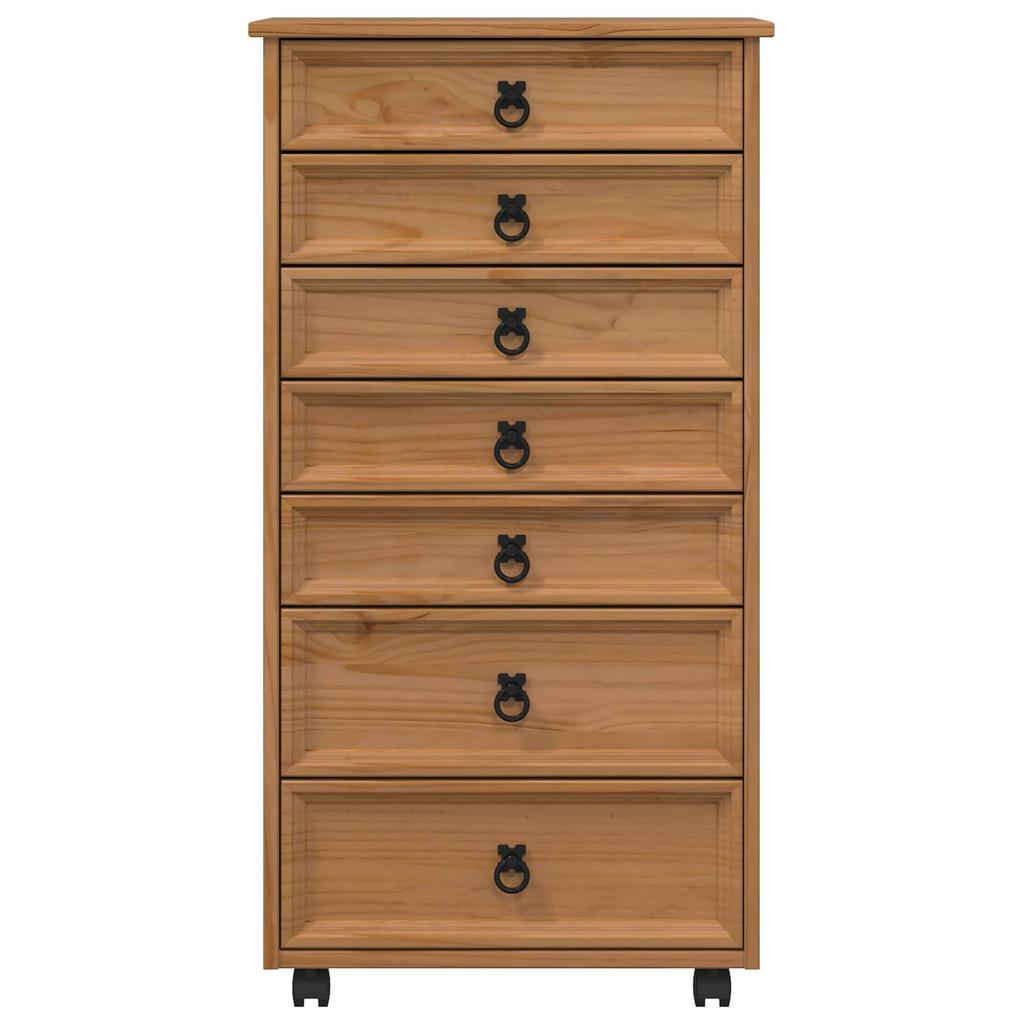 Rolling Cabinet with Drawers CORONA Honey Brown