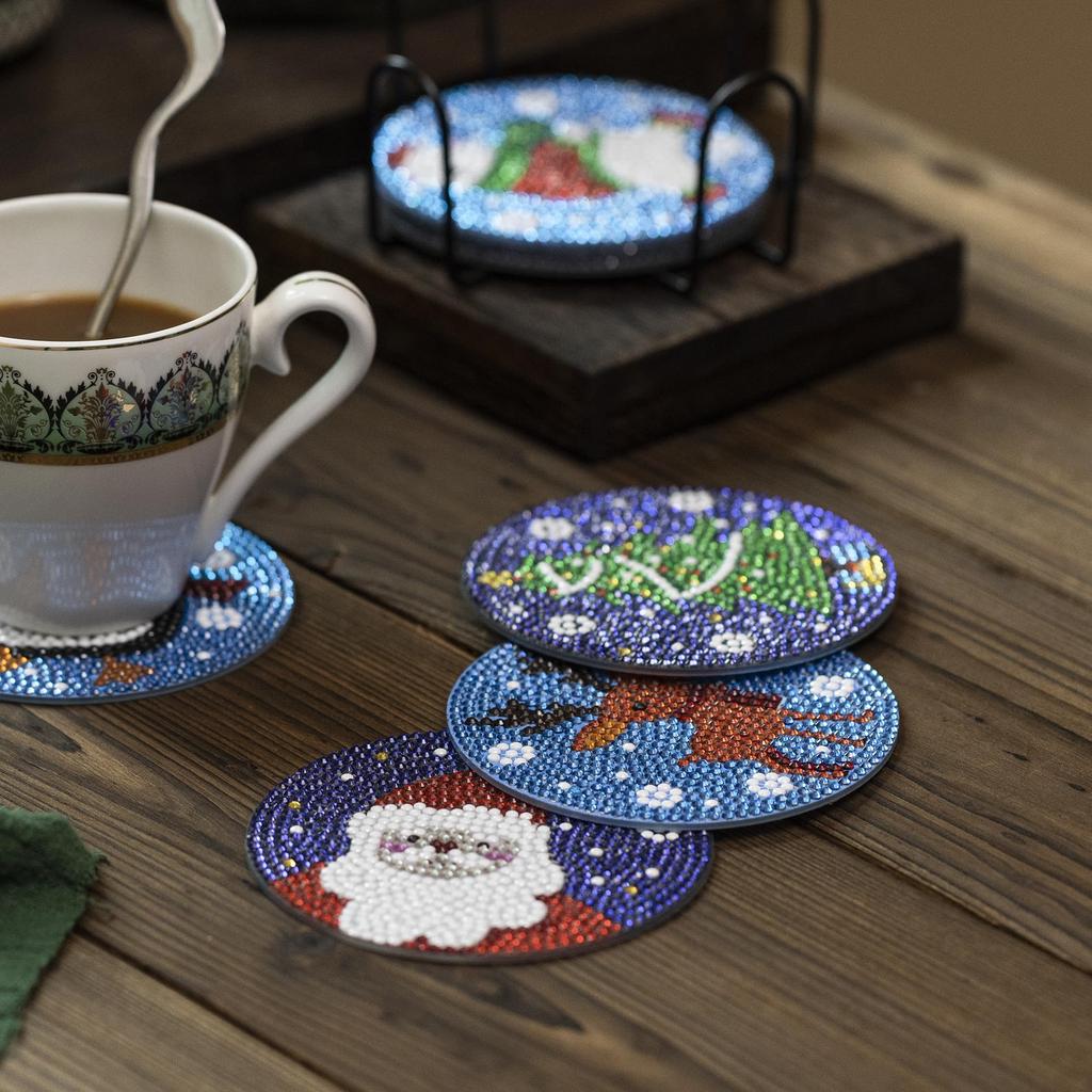 8-Pack Diamond Art Coaster Kit, DIY Diamond Painting Kit, 5D Diamond Painting Kit with Holder, Coaster Craft Kit for Beginners, Adults, and Kids (Red