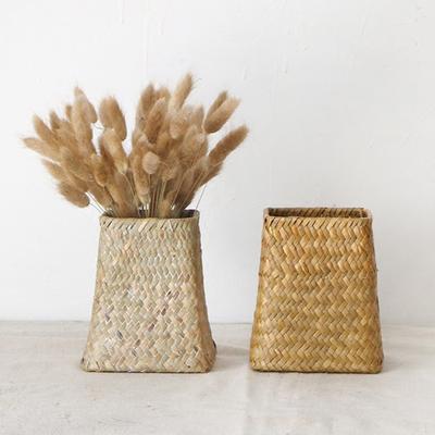 Natural Seaweed Weave Basket Pastoral Rattan Vase Bamboo Weaving Vases Floral Arrangement Dried Flower Vase Home Decoration