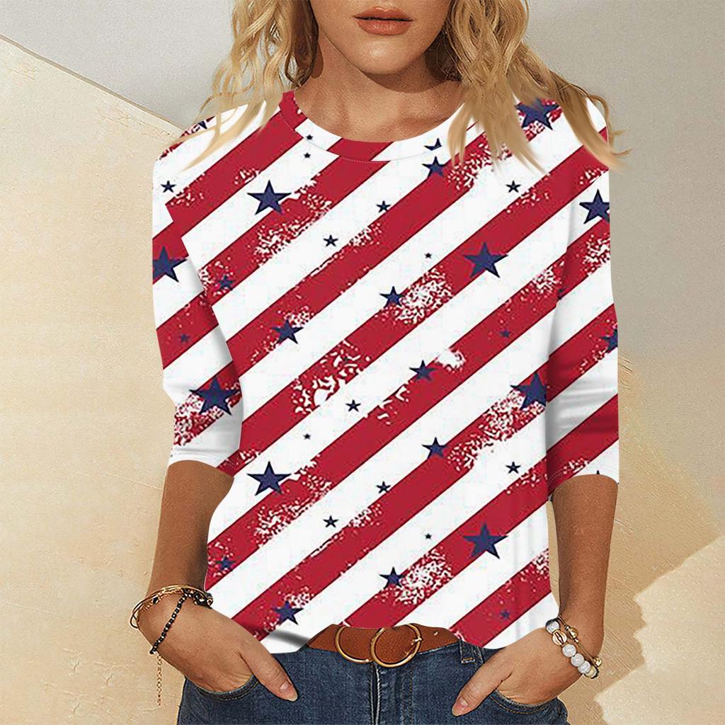 Dámské ležérní módní tričko s potiskem, kulatým výstřihem a tříčtvrtečním rukávem