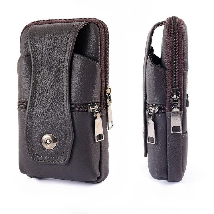 Borsa a tracolla per telefono in vera pelle, Custodia da cintura per telefono da uomo, Marsupio multi-tasca con cerniera, Portacarte, Portafoglio EDC da viaggio a mani libere