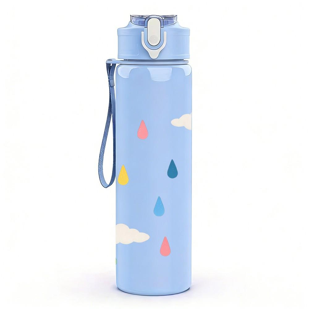 1PC Colorful Rain Drop Pattern 750ml Color Plastic Sports Water Bottle Leakproof Flip Straw Lid Suitable for Sports Office Home Use