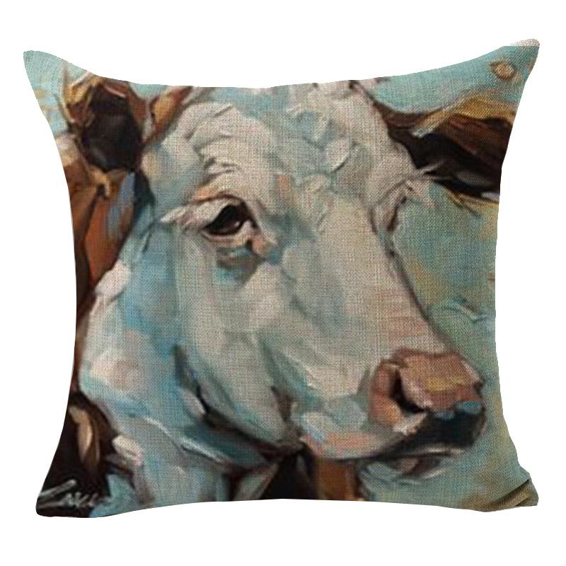 Retro Oil Painting Animals, Cow, Pig and Dog, Linen Pillow, Pillow Case, Pillow