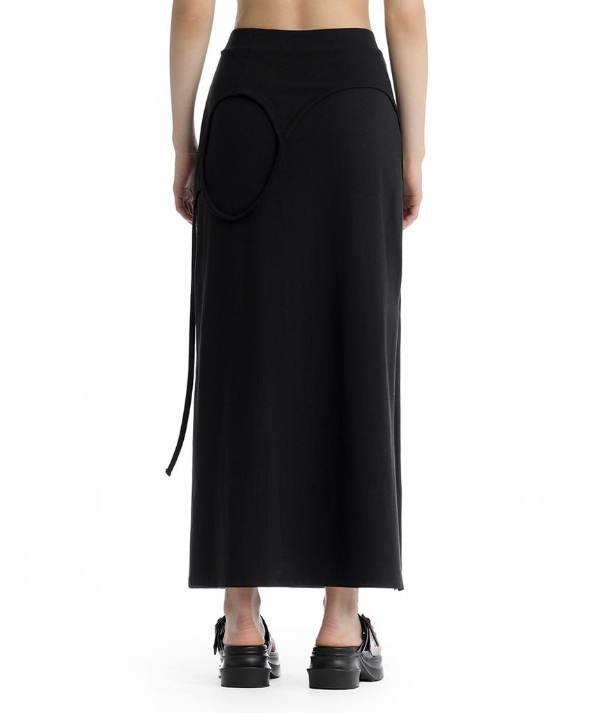 Teulimingbeodeu Double Layered Strap Maxi Skirt [ Black ]