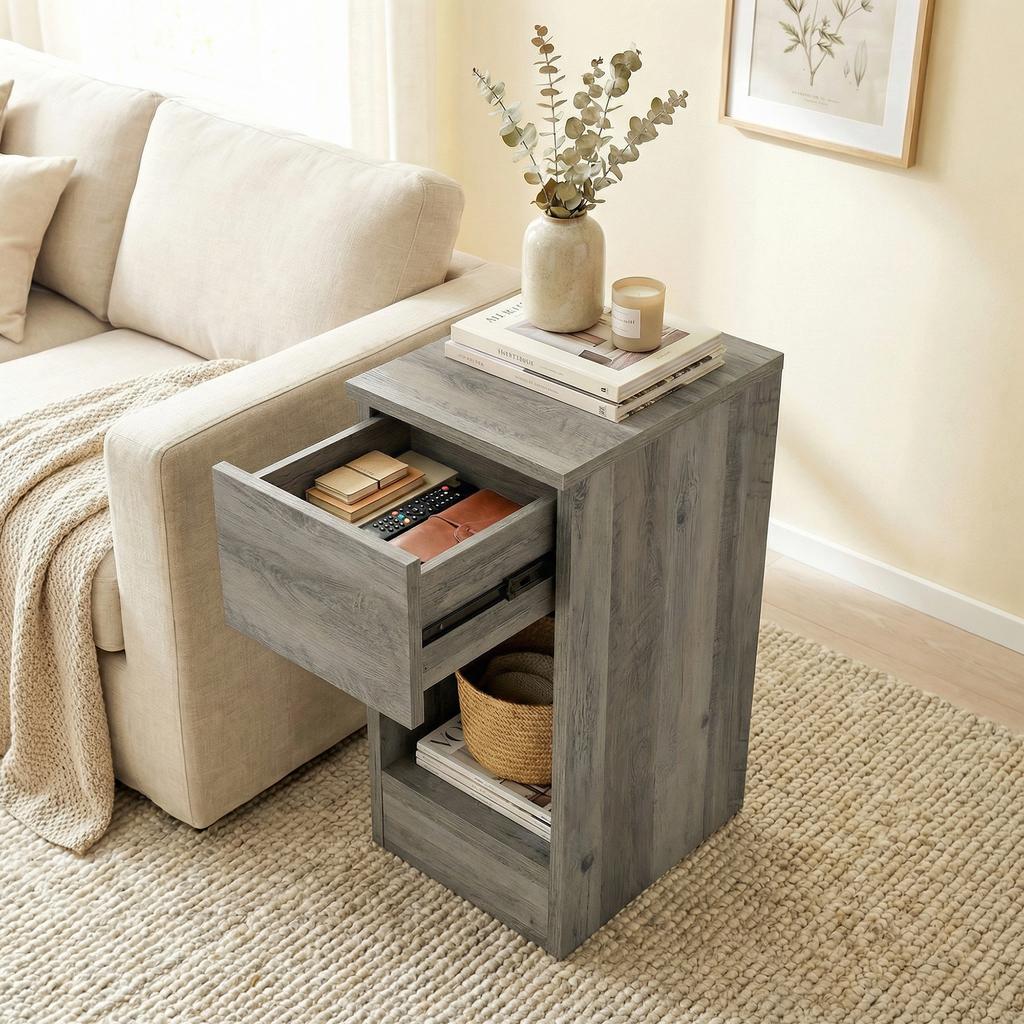 Set of Two Modern Storage Bedside Tables - Grey