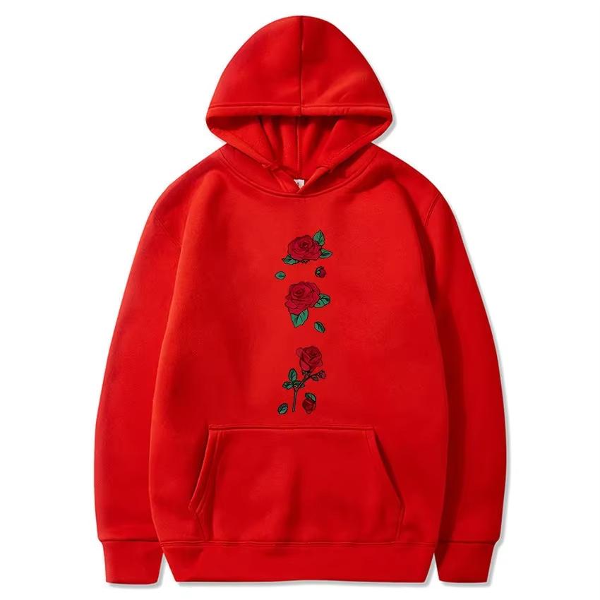 Fashion Trend Leisure5 Rose Flower Print Men's Pullover Autumn and Winter Loose Streetwear Outdoor Sports Sweatshirt