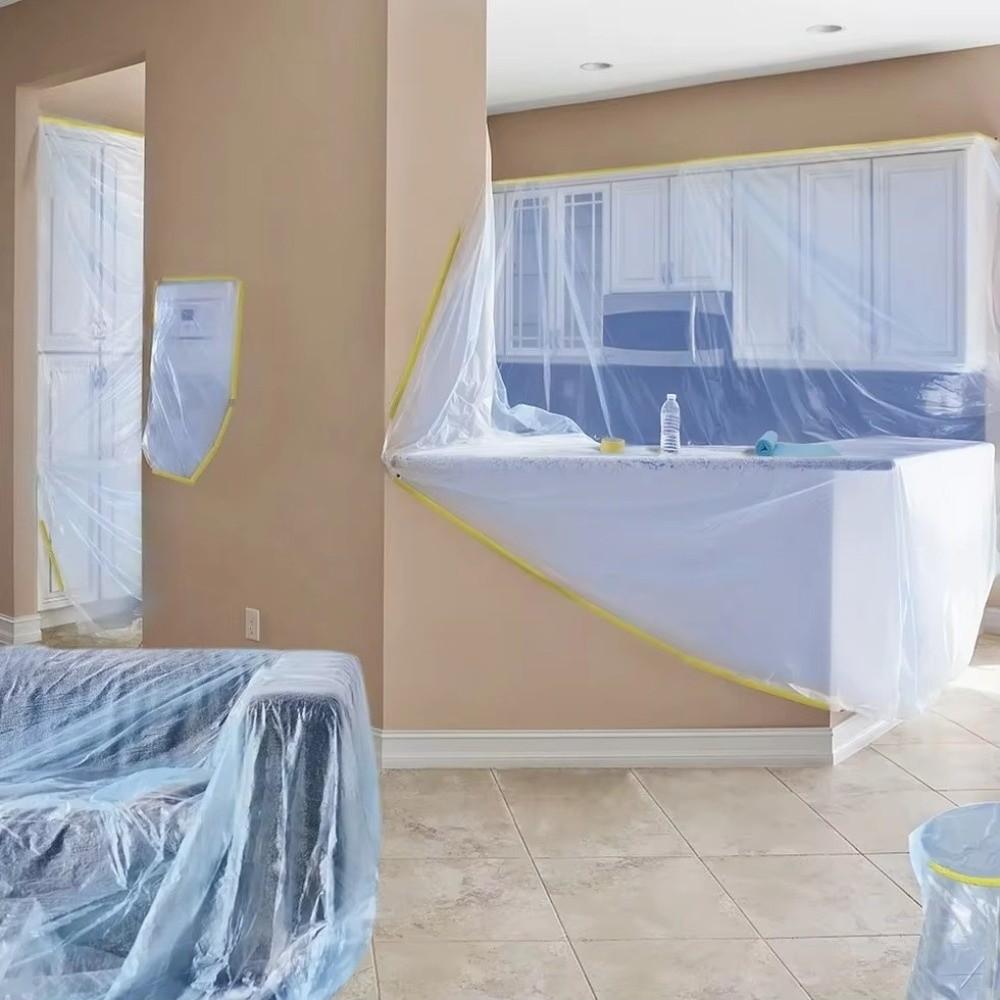 Multifunctional Pre-Taped Masking Film Strong Adsorption No Residue Dustproof PE Films Blue Drop Cloth Thickened