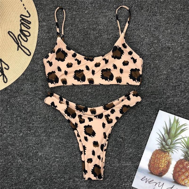 Ladies split swimsuit sexy leopard print bikini gather bikini