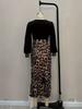Elegant European & American Leopard Print V-Neck High Slit Black Dress