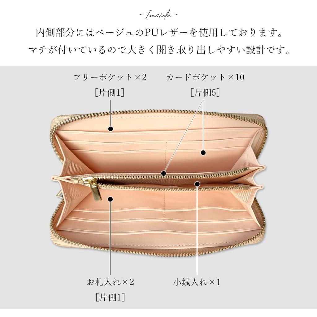 Genuine Leather Round Wallet with Zipper Long Card Coin Cowhide Beautiful Crocodile Black [leo&aoi] closure, Wallet, Slots, Purse, Leather, Leather,
