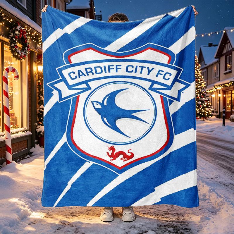 Cardiff City FC Pattern Blanket for Home Decoration, Bed, Sofa, Car Travel, Camping, Suitable for All Seasons, Birthday Christmas Gift