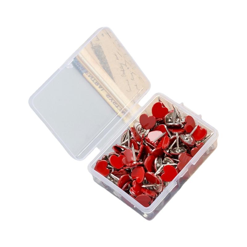 100Pcs Heart Shape Metal Push Pins Cork Notice Board Pin Decorative Thumb Tacks for Display Document Picture Note Memo