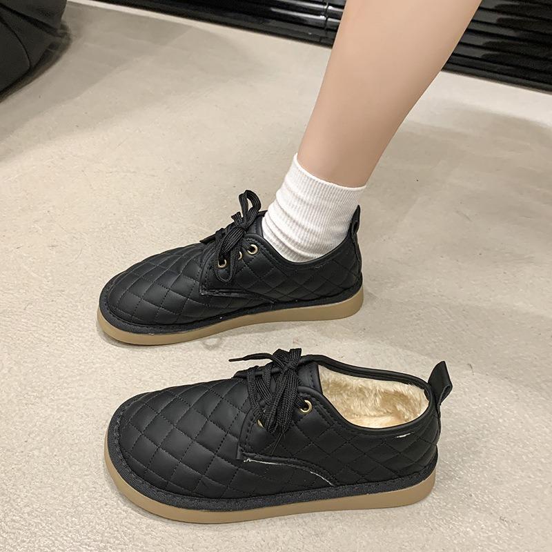 Soft-soled thickened warm bread shoes women's autumn and winter new velvet lace-up cotton shoes casual versatile snow boots