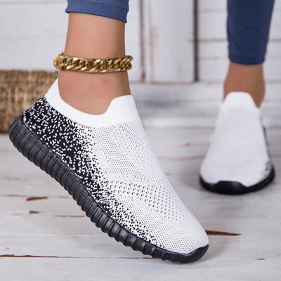 Women Knitted Flats Light Breathable Walking Shoes Comfortable Loafers Ladies Elastic Casual Sports Shoes Mesh Jogging Shoes