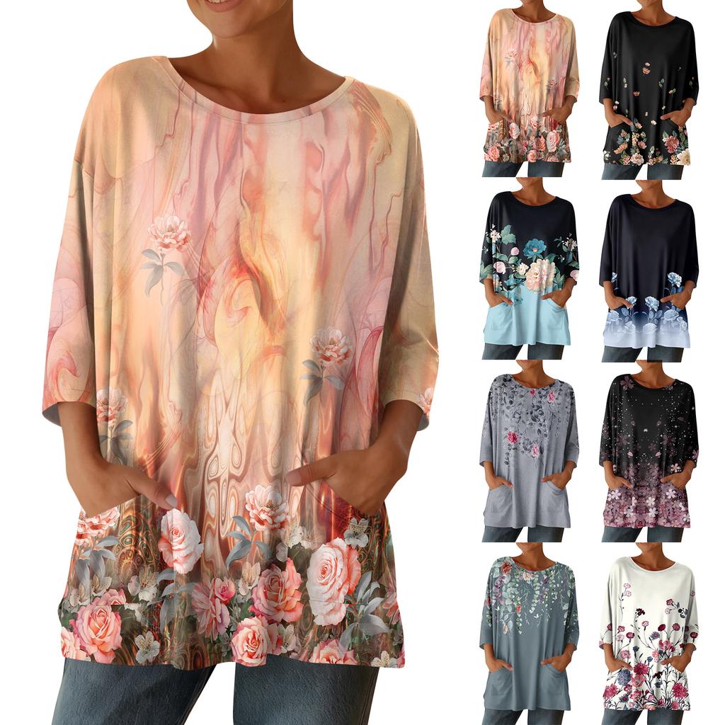 Damen 3/4-Ärmel Shirts Grafik-T-Shirts Shirts Lässige Basic-Tops Pullover