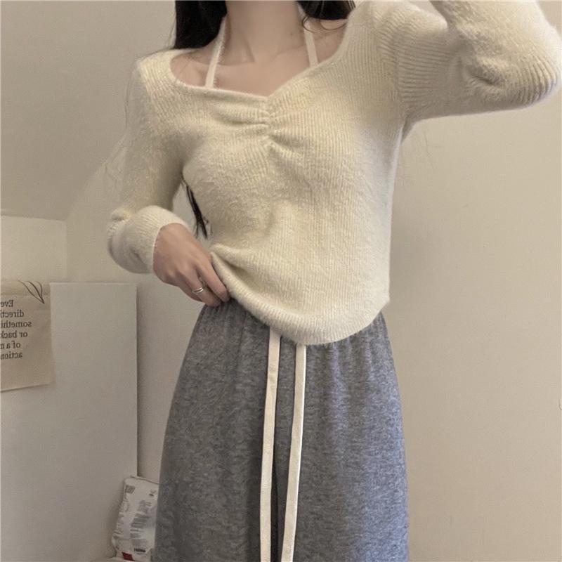 

Women s Halter Neck Long-Sleeve Sweater: 2022 Autumn/Winter Style, Elegant Inner Layer Top One Size абрикосовый