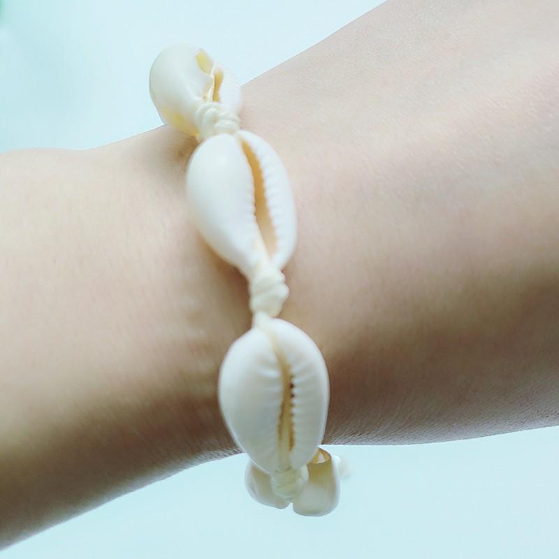 Handmade Bohemian Bracelet with Natural Shell Beads and Waxed Cord