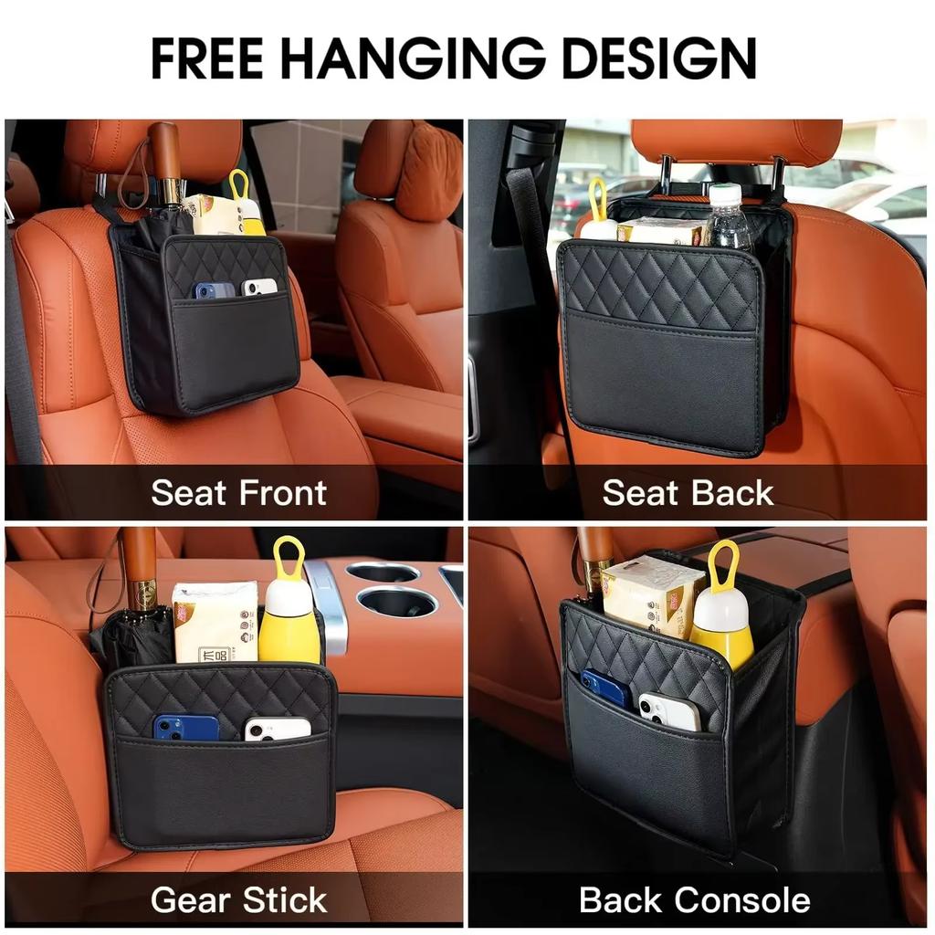 Multi-Functional Car Seat Back Storage Bag Leather Garbage Bag Storage Bag Can Storage For Most Models