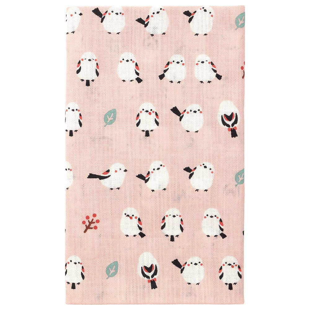 Hamamonyo Tenugui Hand Chankoi Shimaenaga (Japanese Towel) - (long-tailed Tit) Design, Pink.