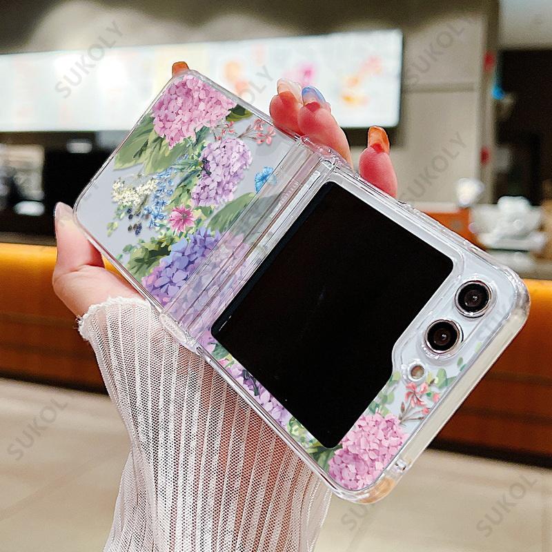 

Прозрачный чехол с цветочным узором для Samsung Galaxy Z Flip 6 5 4 3 Прозрачный жесткий складной чехол для Samsung Z Flip5 Flip4 Flip3 Flip6 For Galaxy Z Flip 3