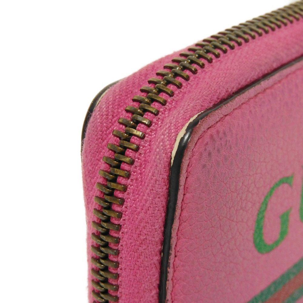 Used 9539 Compact Zip-Around Wallet 496319 0GCAT 8840 7943 Web Neon Vintage Logo Print Pink Unisex from Japan AUTHENTIC