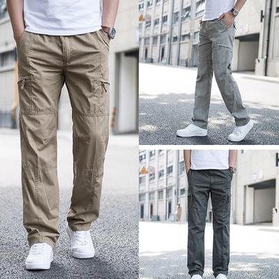 Pantaloni cargo da uomo di grandi dimensioni, nuovi pantaloni primaverili ed estivi, pantaloni da lavoro a gamba dritta, pantaloni casual larghi in cotone, tasche laterali multiple