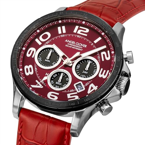 AngelClover Men's Watch, TIME CRAFT SOLAR NTCS44SBRE-RE, Solar Battery, 100m Water Resistance, Mineral Glass, Red Dial, Stainless Steel
