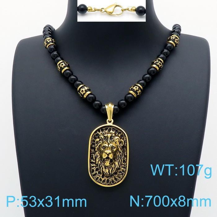 Accessoires Titanstahl Übertriebener Löwenkopf Anhänger Ethnischer Stil Buddha-Perlen Perlenkette für Herren und Damen Lange Kette Pulloverkette